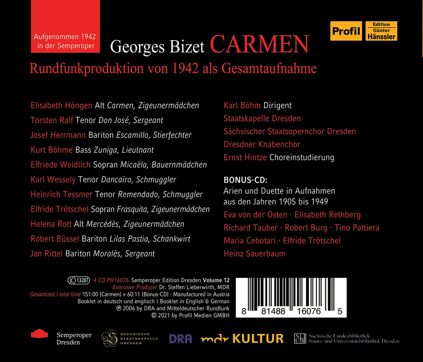Bizet: Carmen (Semperoper Edition, Vol. 12) (1942)