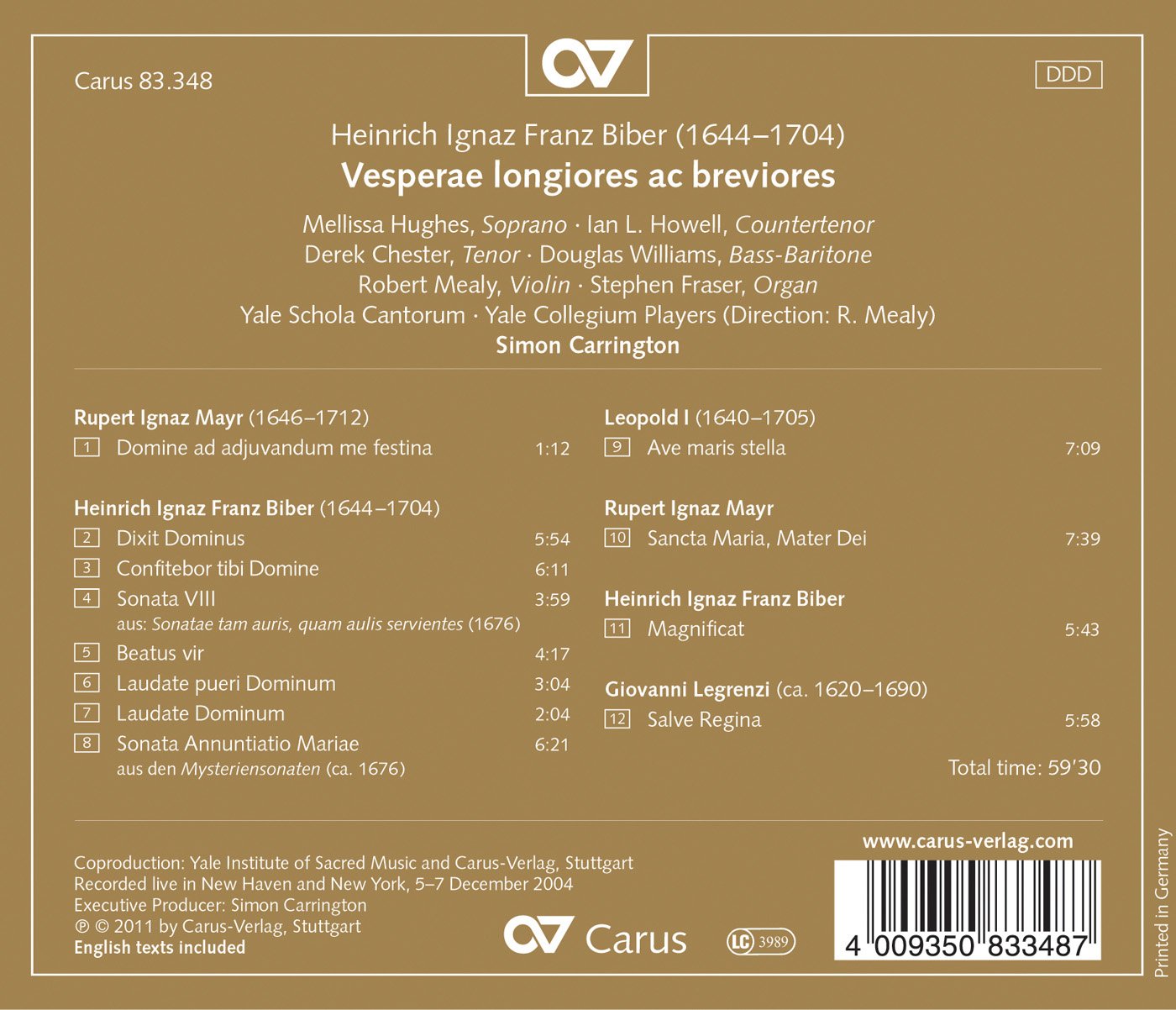 Biber: Vesperae longiores ac breviores