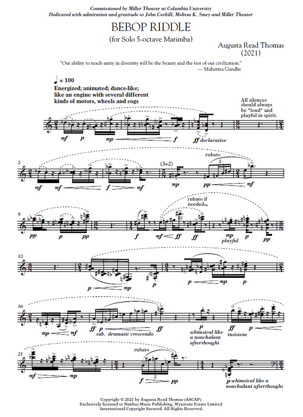 Augusta Read Thomas: Bebop Riddle for Solo 5-Octave Marimba