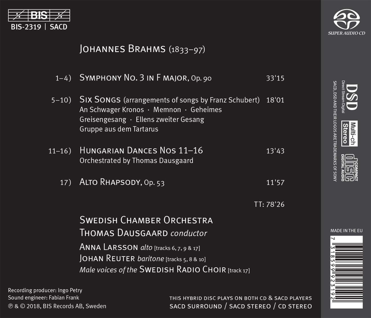 Brahms: Symphony No. 3, Alto Rhapsody & 6 Schubert Songs