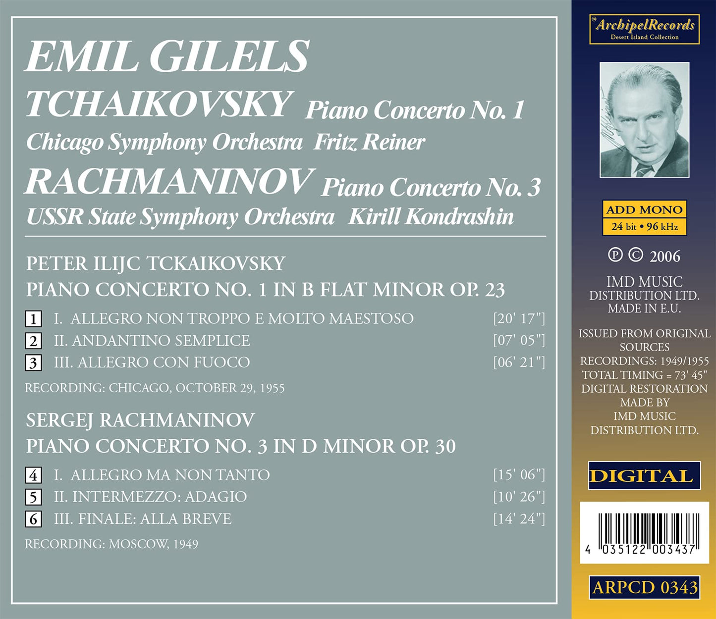 Emil Gilels plays Tschaikowsky and Rachmaninov Piano Concert