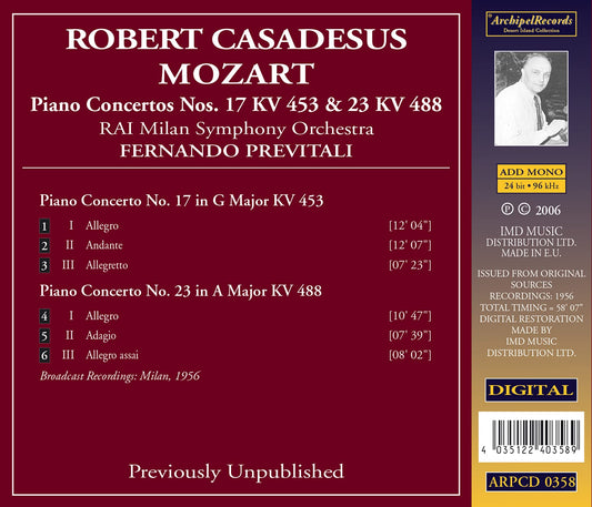 Mozart: Piano Concertos Nos. 17, K. 453 & No. 23, K. 488