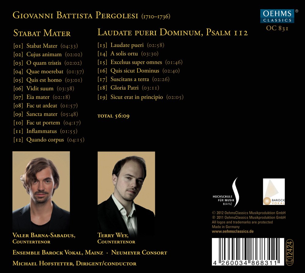 Pergolesi: - Stabat Mater- Laudate Pueri