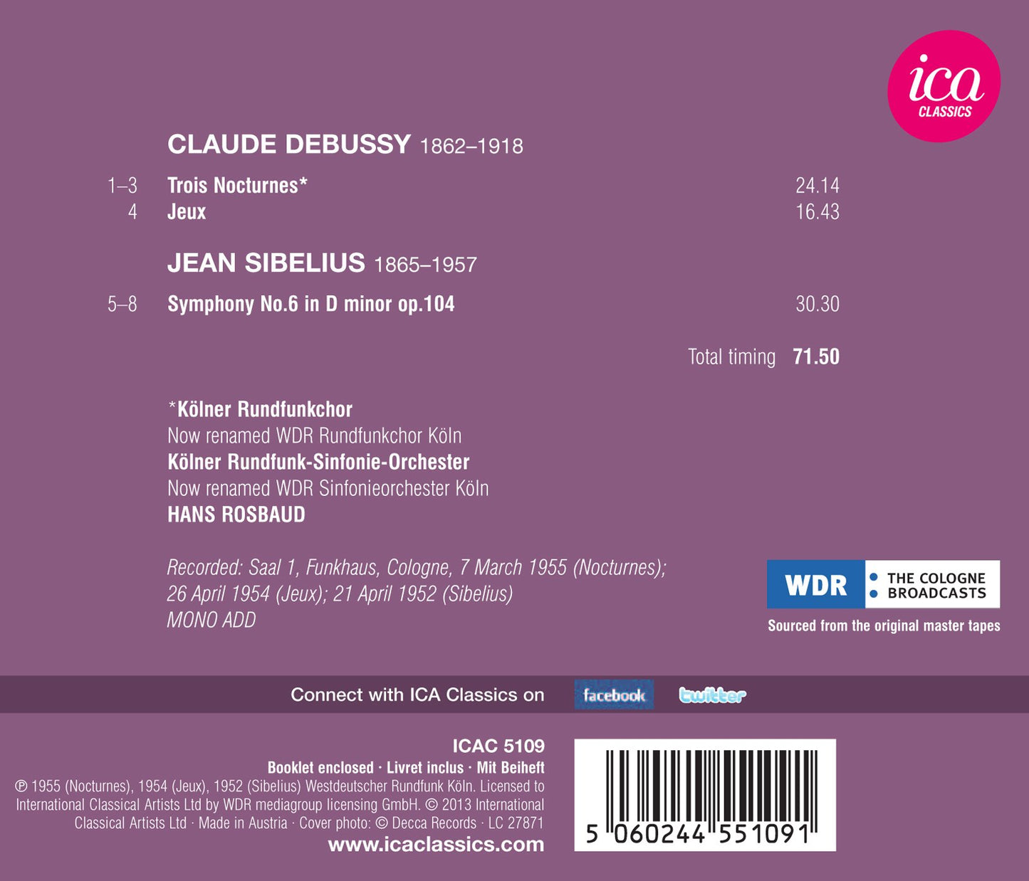 Debussy: 3 Nocturnes & Jeux - Sibelius: Symphony No. 6