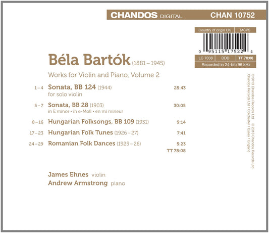 Bartók: Works for Violin and Piano, Vol. 2
