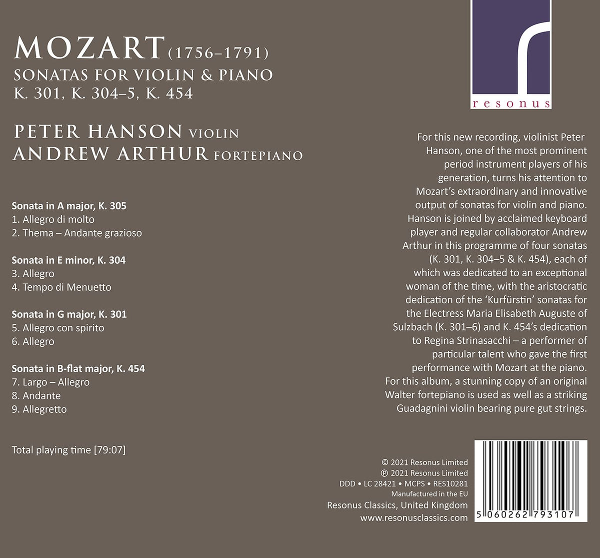 SONATAS FOR VIOLIN & PIANO