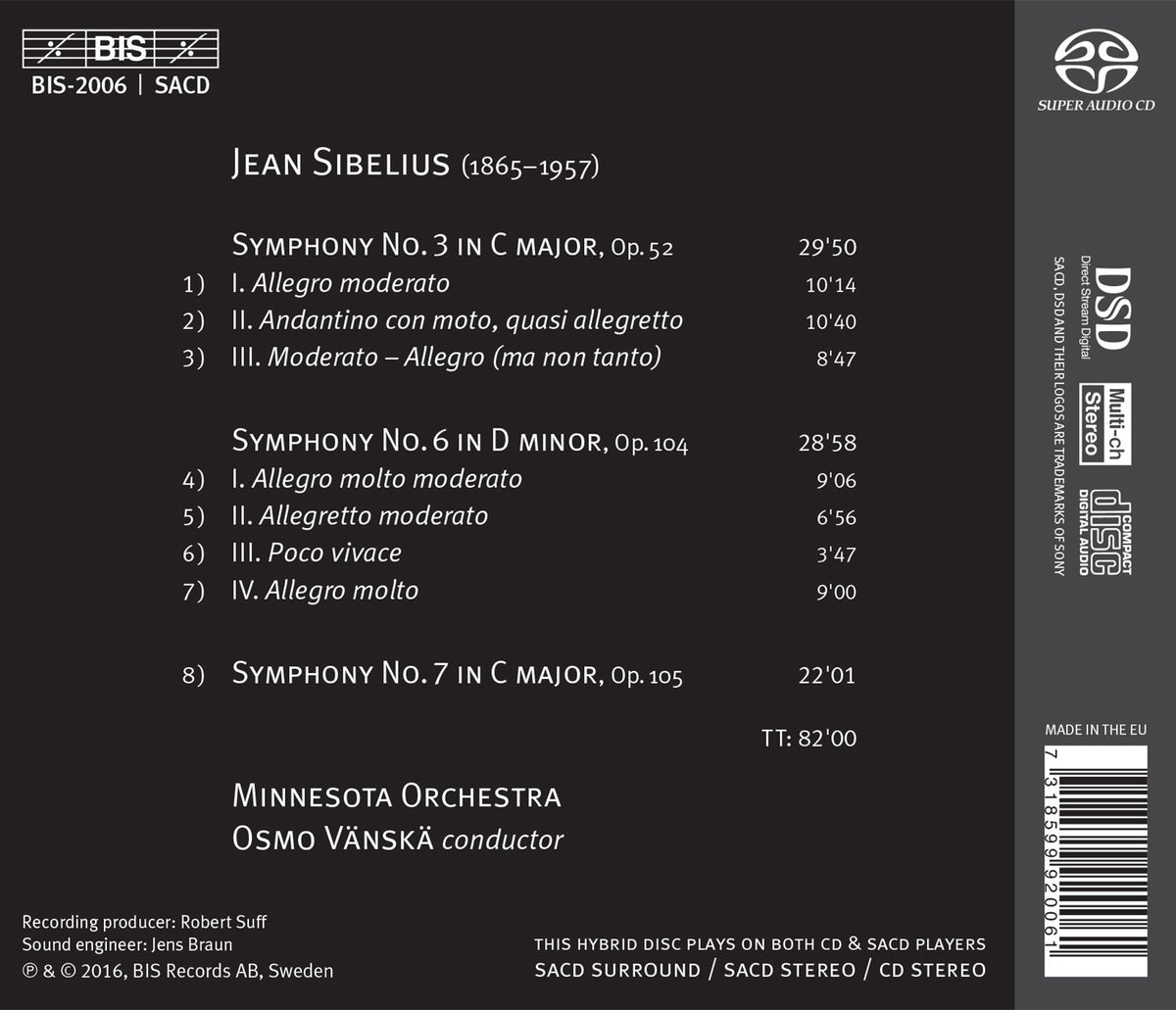 Sibelius: Symphonies Nos. 3, 6 & 7