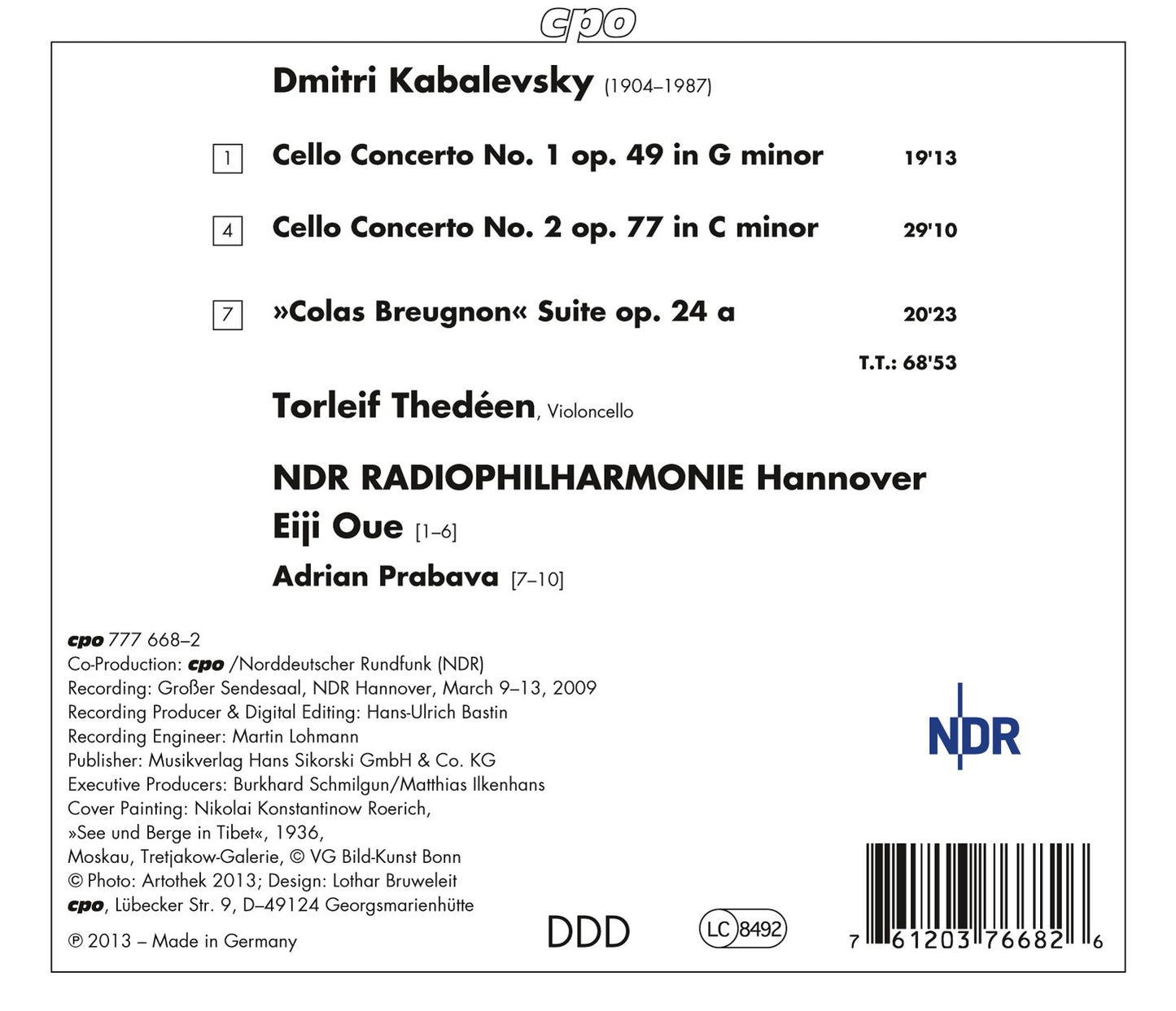 Kabalevsky: Cello Concertos - Colas Breugnon Suite