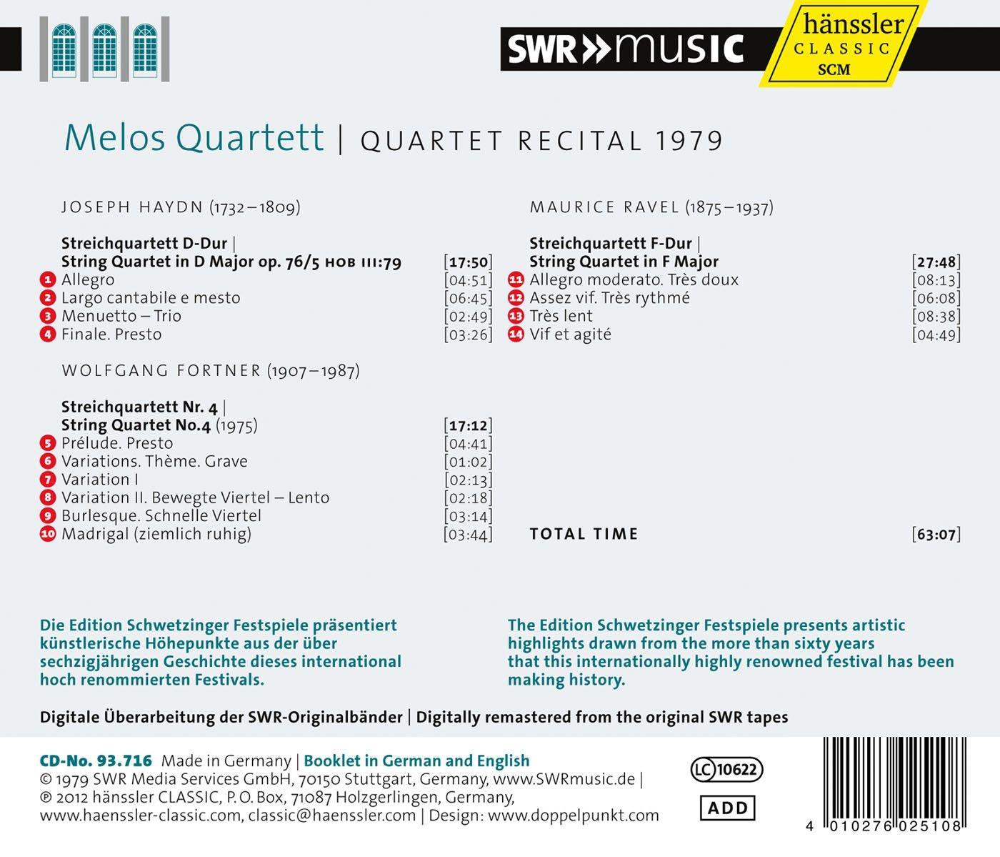 Melos Quartett: Quartet Recital 1979