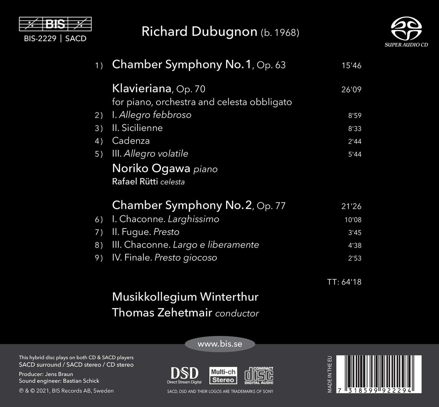 Dubugnon: Klavieriana - Chamber Symphonies Nos. 1 & 2