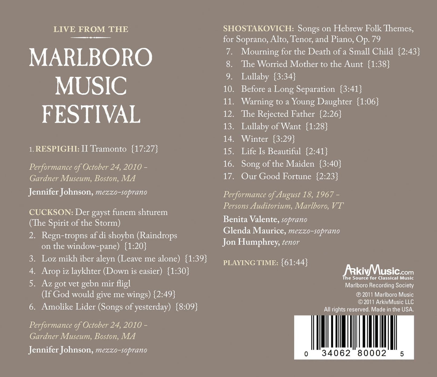 Live from the Marlboro Music Festival - Respighi, Cuckson &