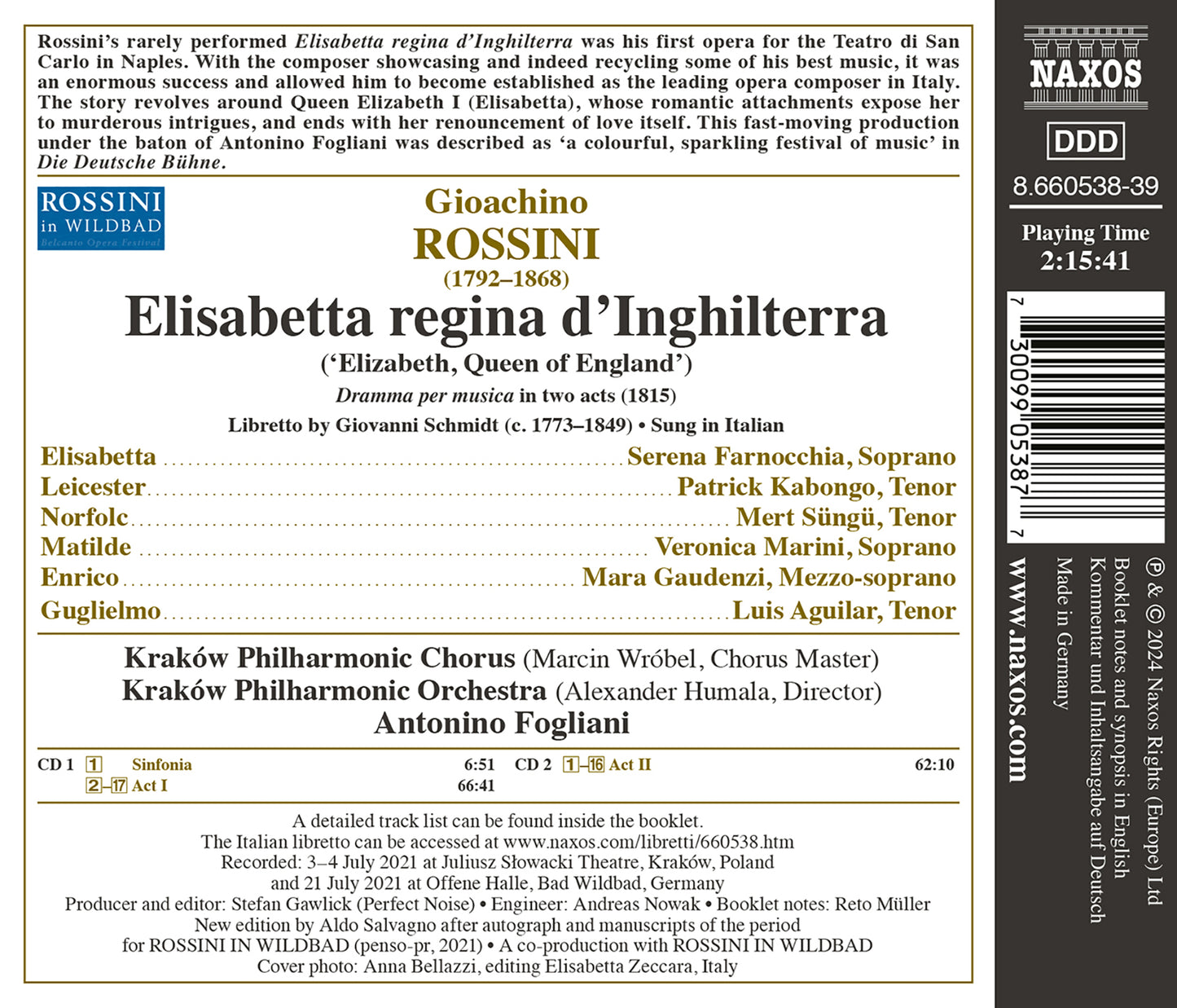 Rossini: Elisabetta, regina d'Inghilterra / Cracow Philharmonic Orchestra