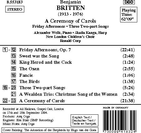 BRITTEN: A Ceremony of Carols / Friday Afternoons