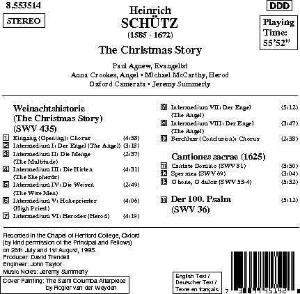 Schutz: Christmas Story / Cantiones Sacrae