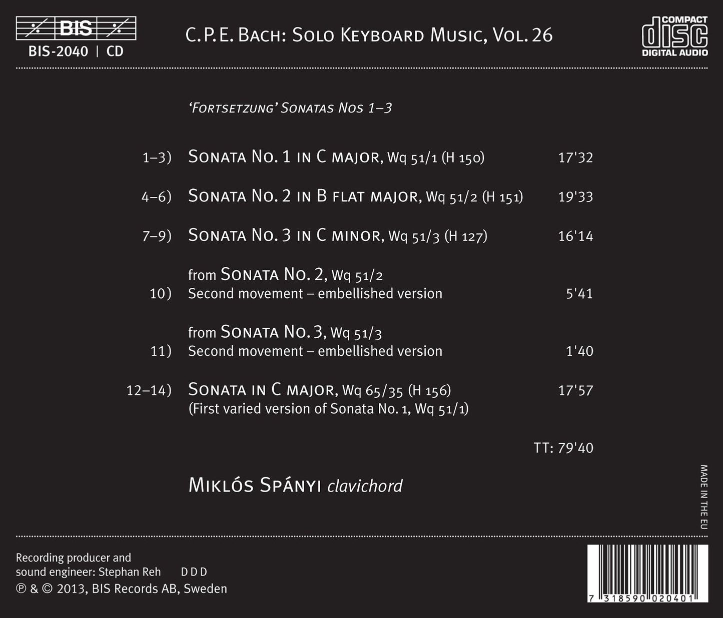 C.P.E. Bach: Solo Keyboard Music, Vol. 26
