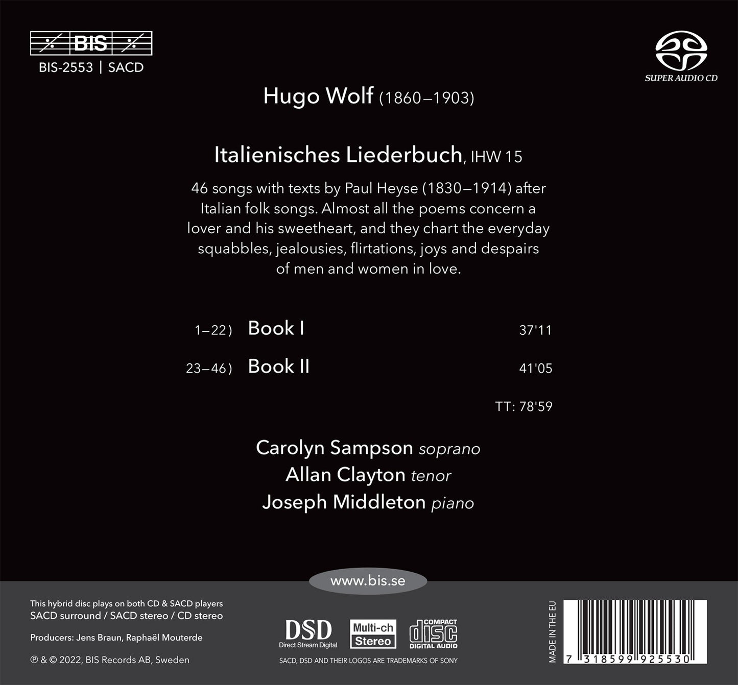 Wolf: Italienisches Liederbuch  Carolyn Sampson, Allan Clayton, Joseph Middleton