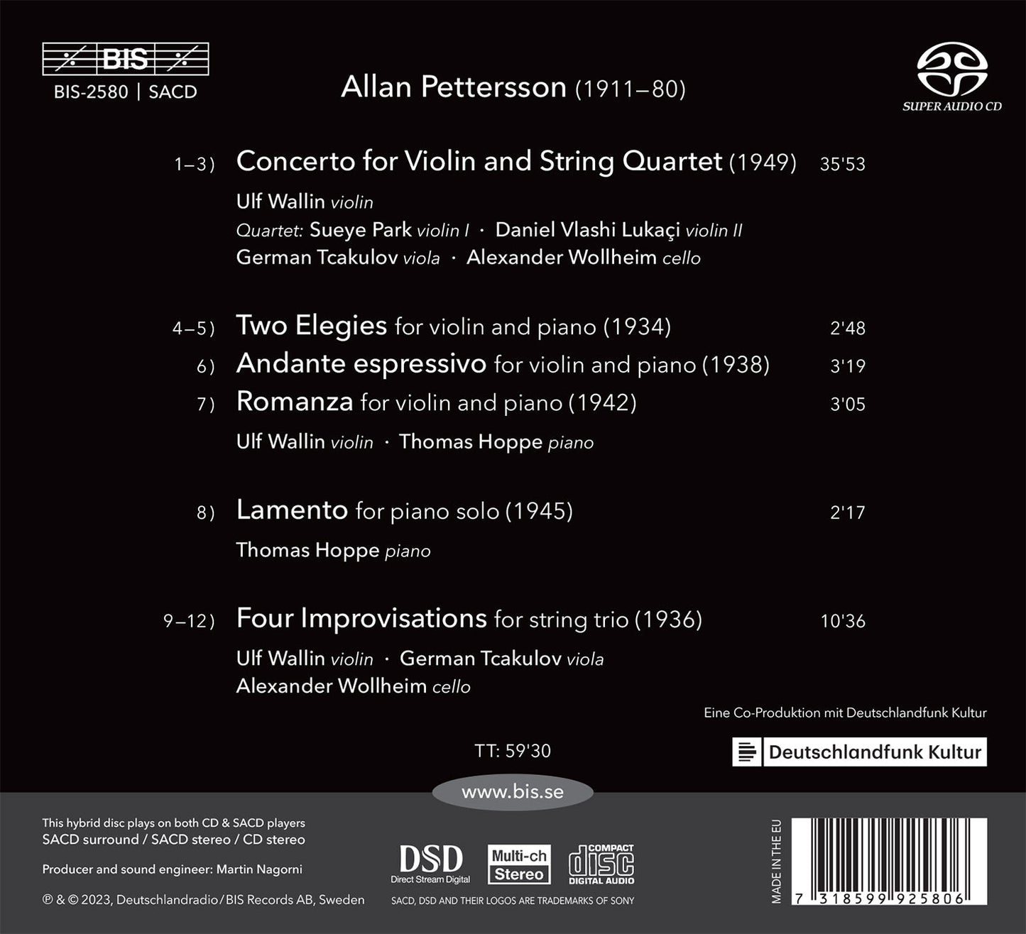 Pettersson: Concerto For Violin & String Quartet