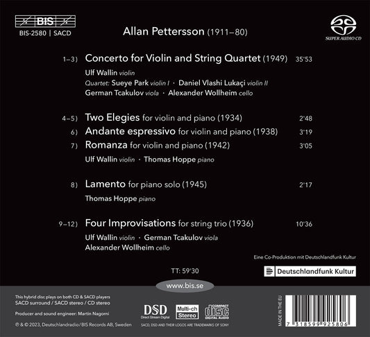 Pettersson: Concerto For Violin & String Quartet