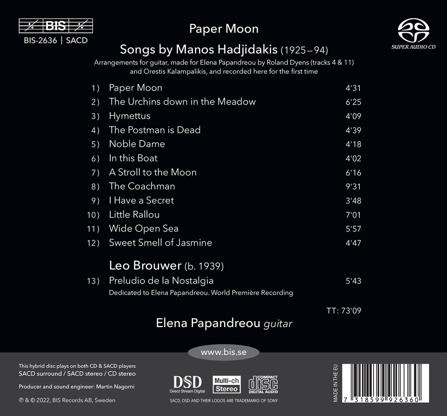 Hadijdakis: Paper Moon - Songs For Guitar