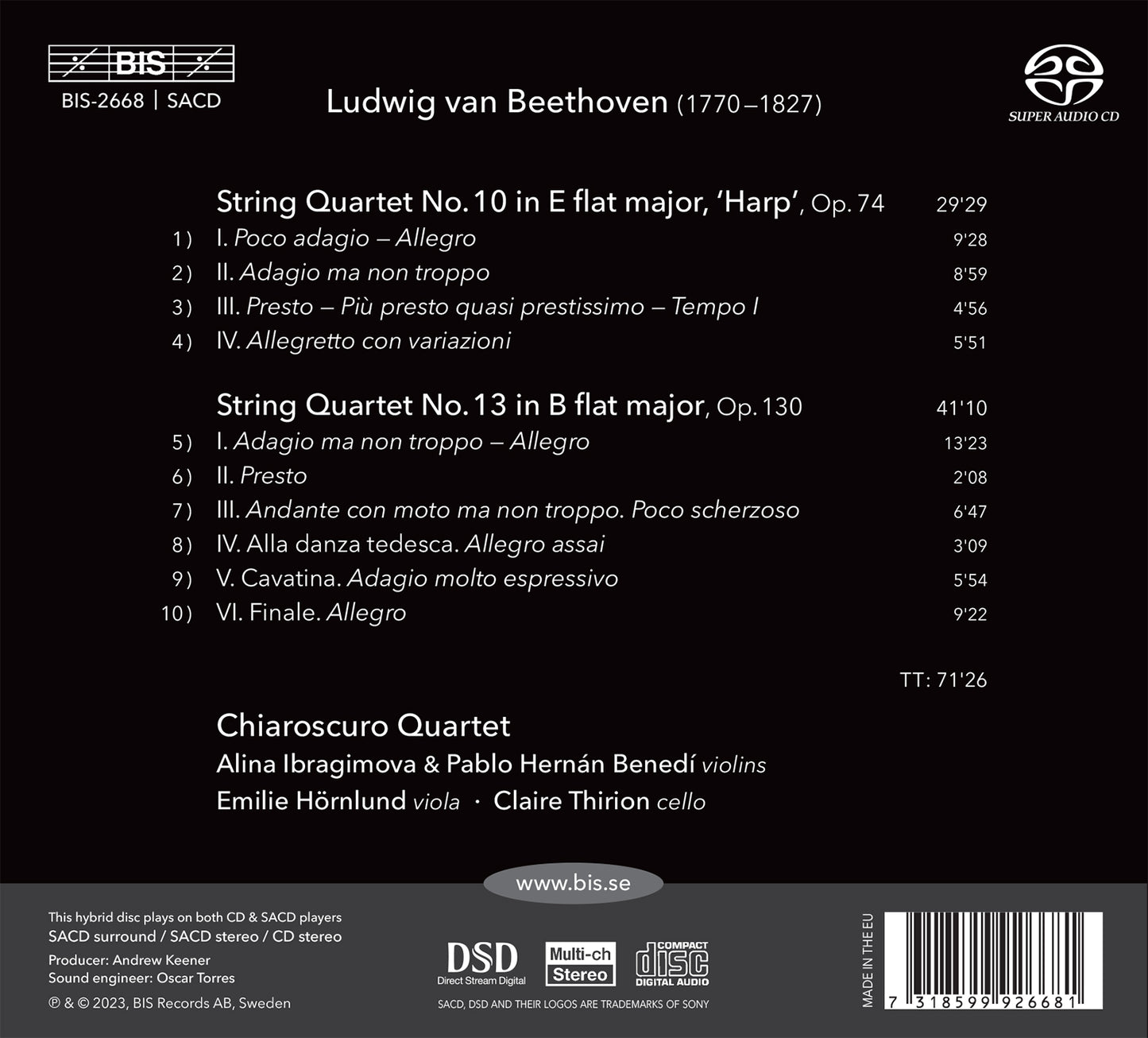 Beethoven: String Quartets, Op. 74 & 130 / Chiaroscuro Quartet