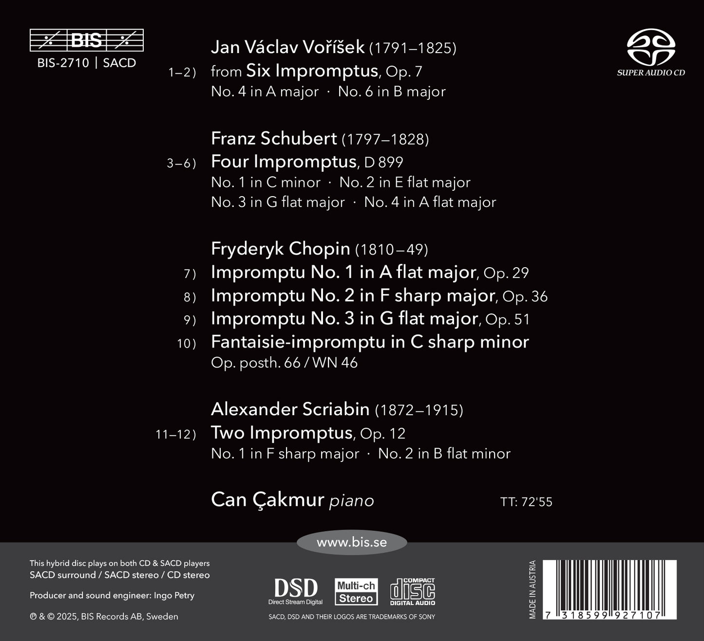 Schubert + Vorisek + Chopin + Scriabin