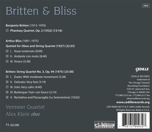 BLISS: Oboe Quintet / BRITTEN: Phantasy / String Quartet No.