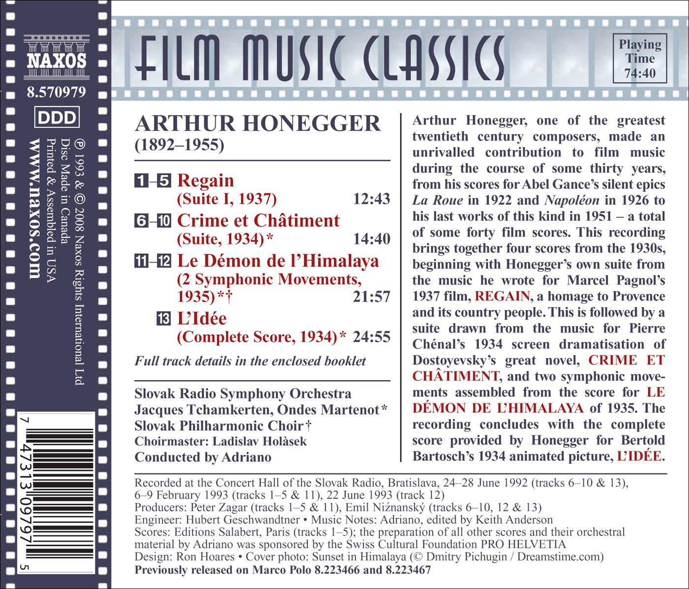 Honegger, A.: Demon De L'Himalaya (Le) / Crime Et Chatiment  Adriano, Slovak Radio So