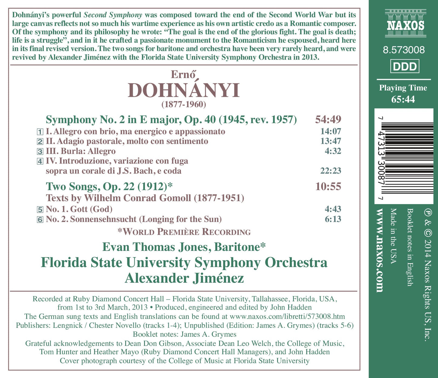Dohnányi: Symphony No. 2 & 2 Songs