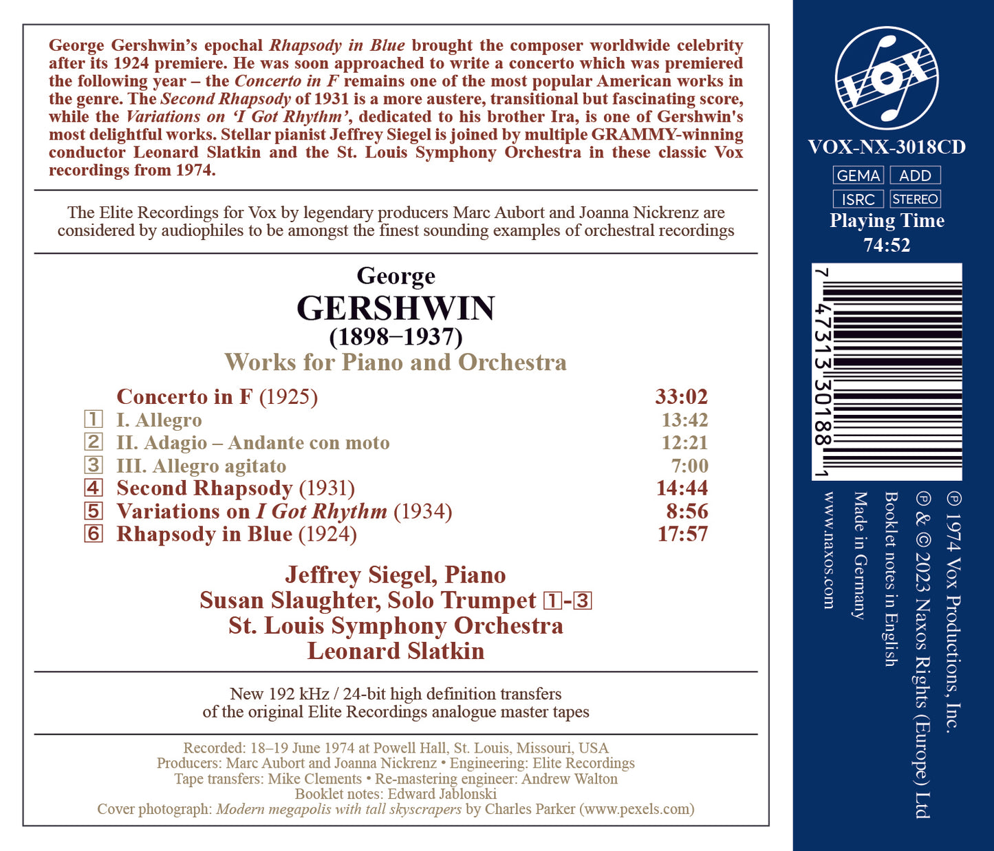 Gershwin: Piano Concerto In F; Rhapsody No. 2; I Got Rhythm