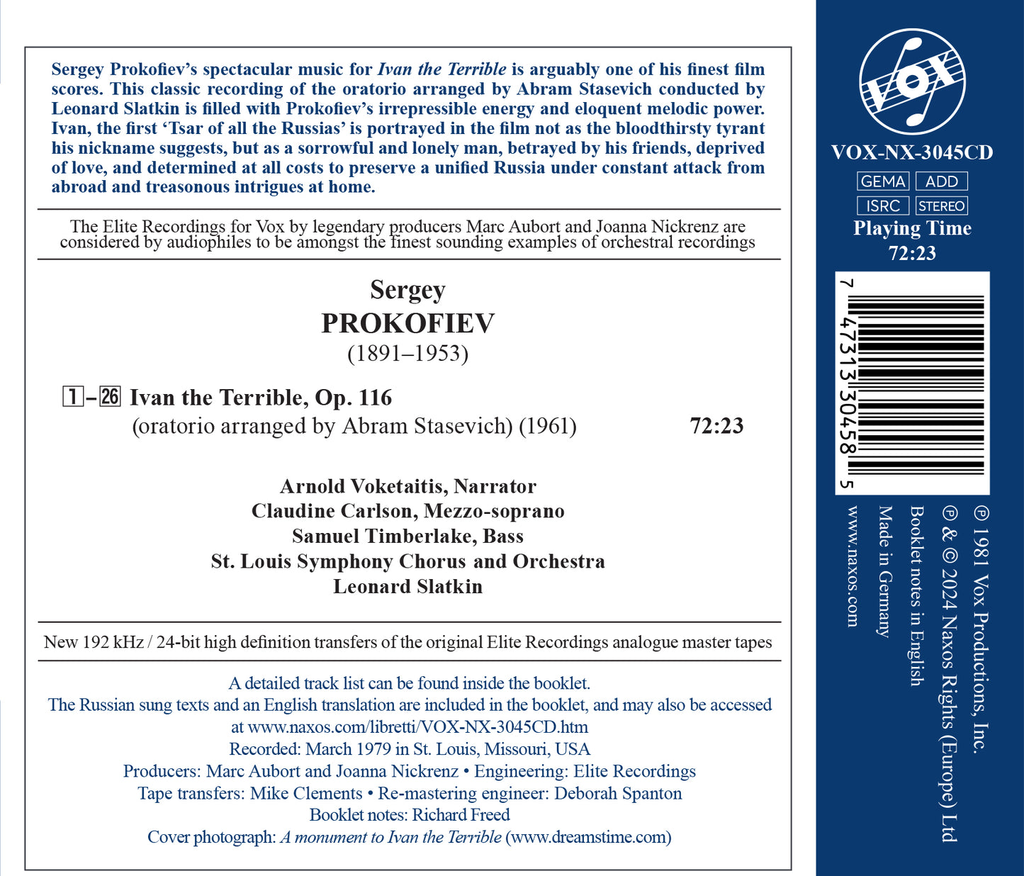 Prokofiev: Ivan The Terrible (Oratorio arr. Abram Stasevich)