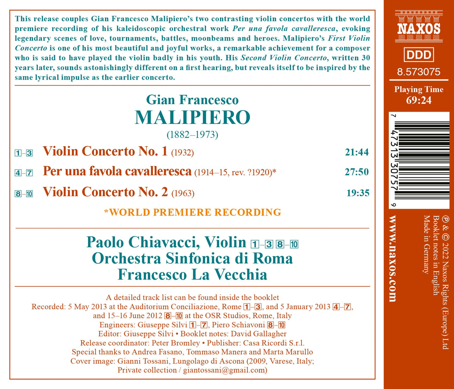 Malipiero: Violin Concertos Nos. 1 & 2; Per Una Favola Caval