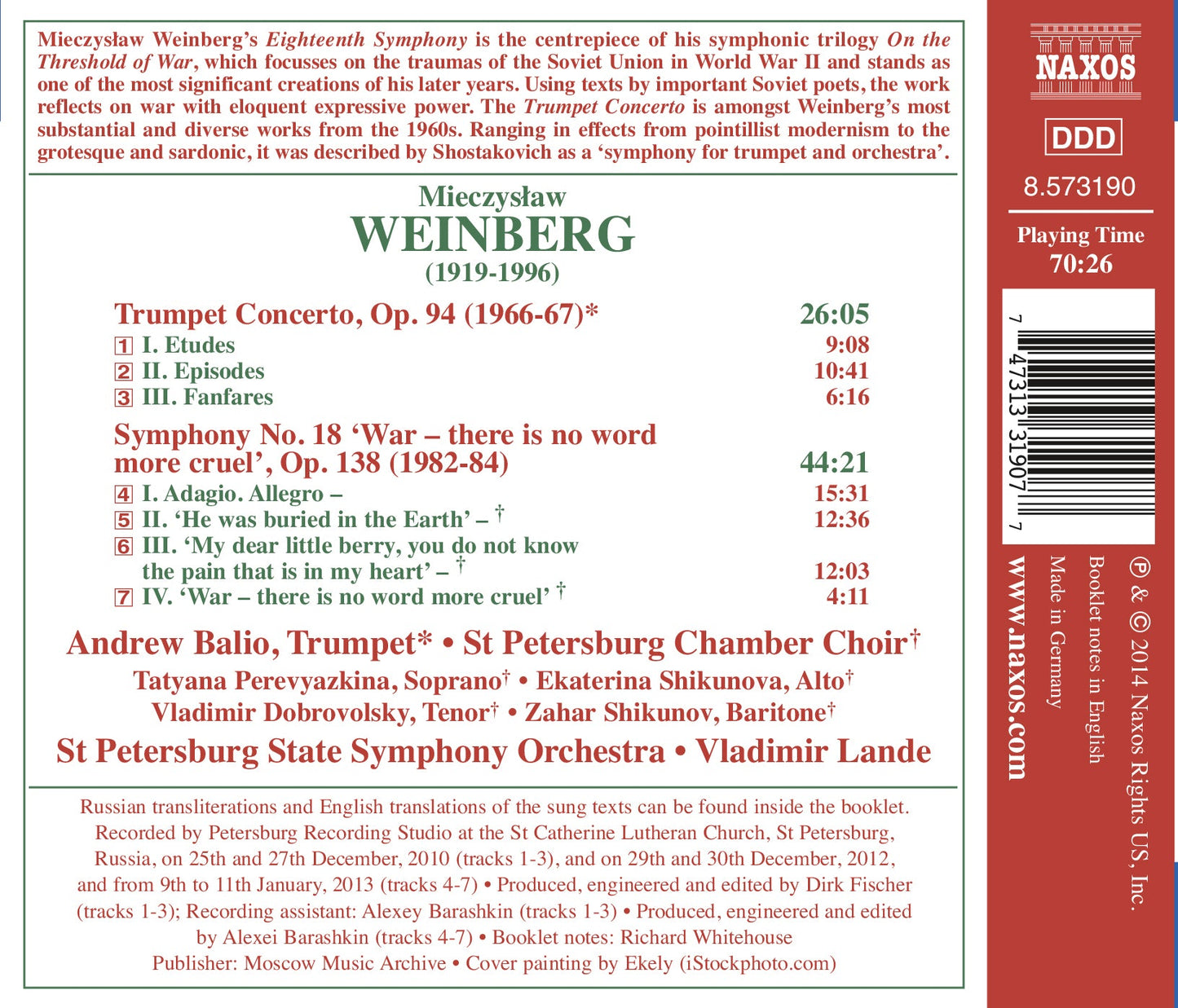 Weinberg: Symphony No. 18 - Trumpet Concerto  Balio, St Petersburg Chamber Chorus, St Petersburg State Symphony Orchestra, Lande