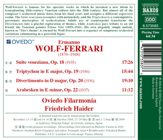 Wolf-Ferrari: Suite Veneziana; Tryptichon; Divertimento; Ara Oviedo Filarmonia, Friedrich Haider