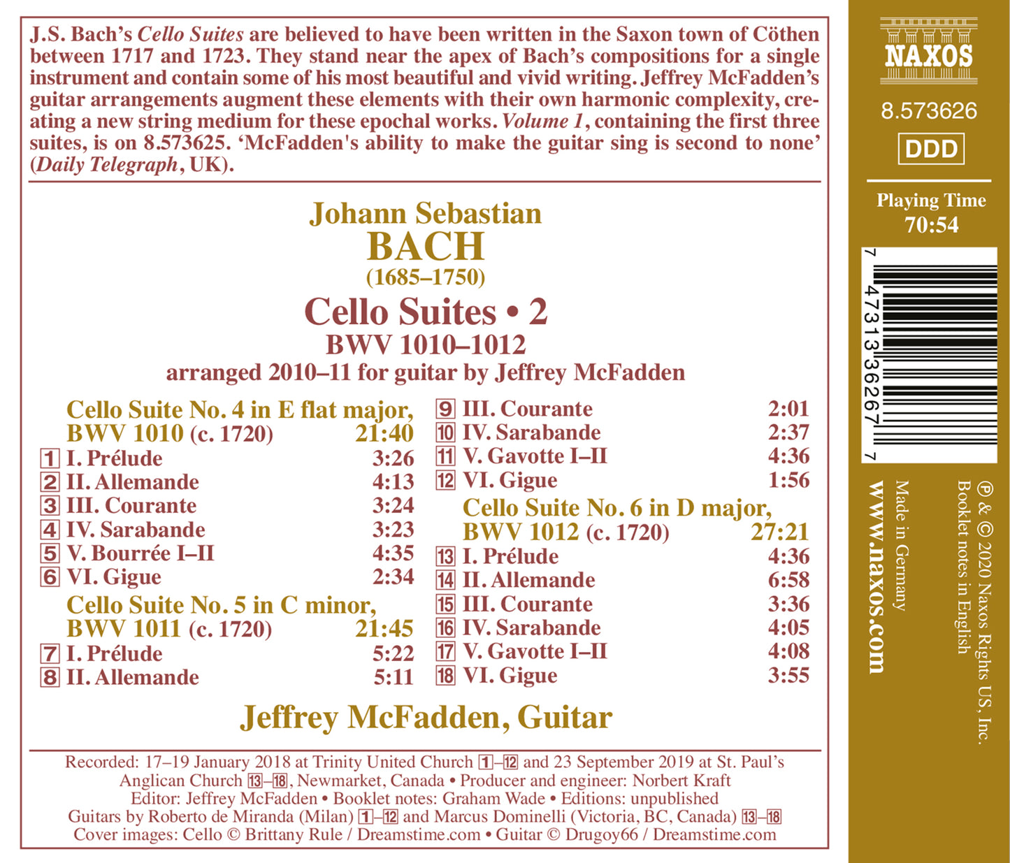 J.S. Bach: Cello Suites, Vol. 2 (Arr. J. Mcfadden For Guitar