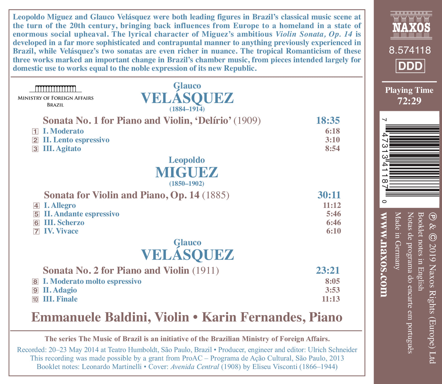 Miguez - Velásquez: Violin Sonatas / Fernandes, Baldini