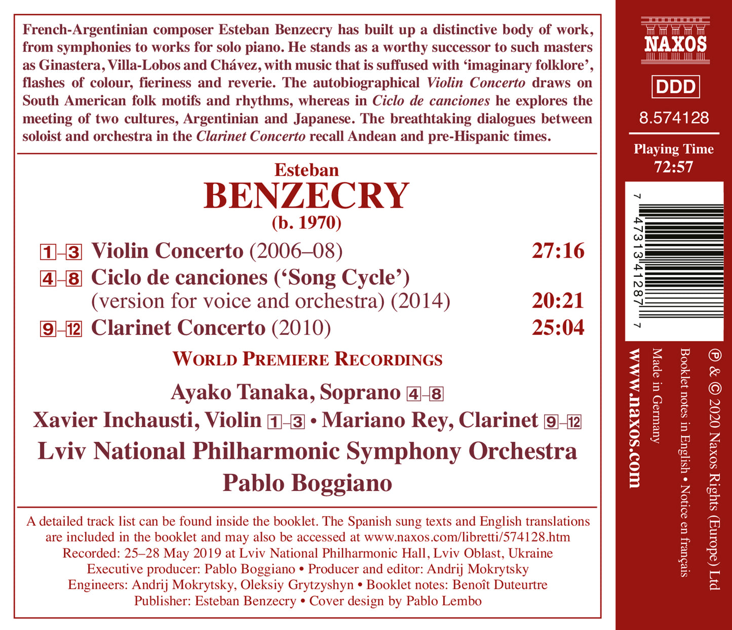 Benzecry: Violin Concerto - Song Cycle - Clarinet Concerto