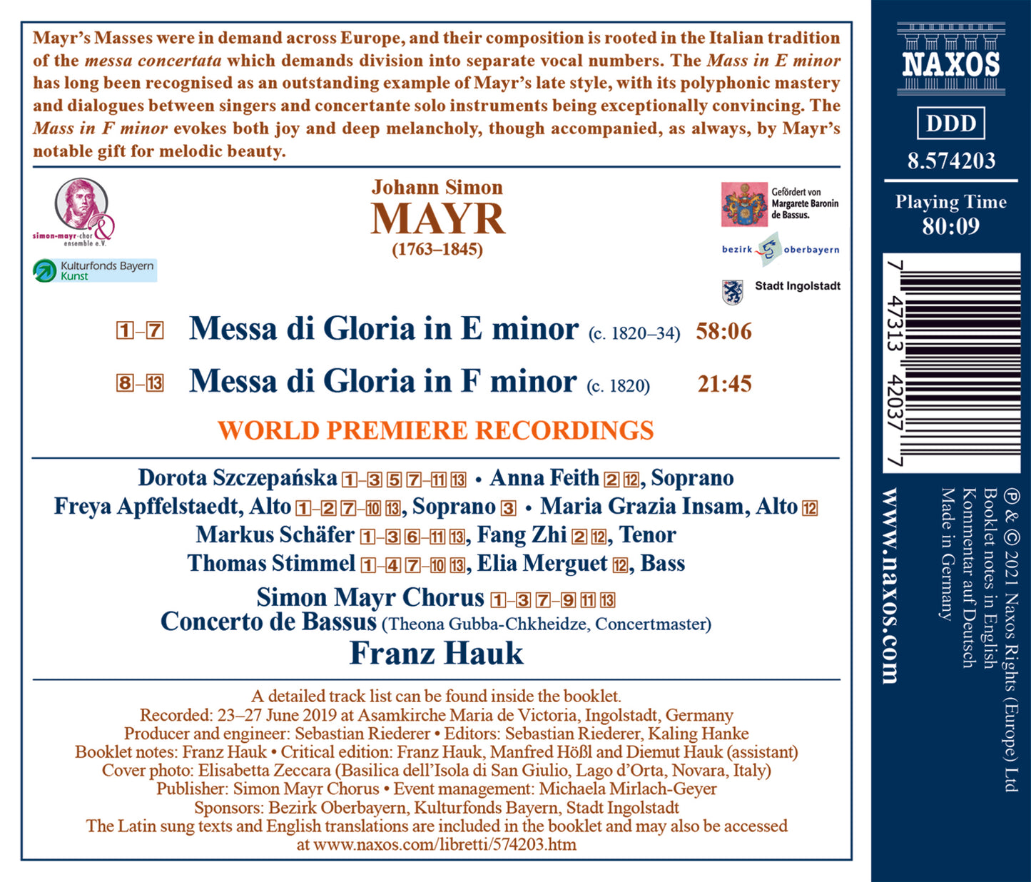 Mayr: Messa Di Gloria In E Minor - Messa Di Gloria In F Mino