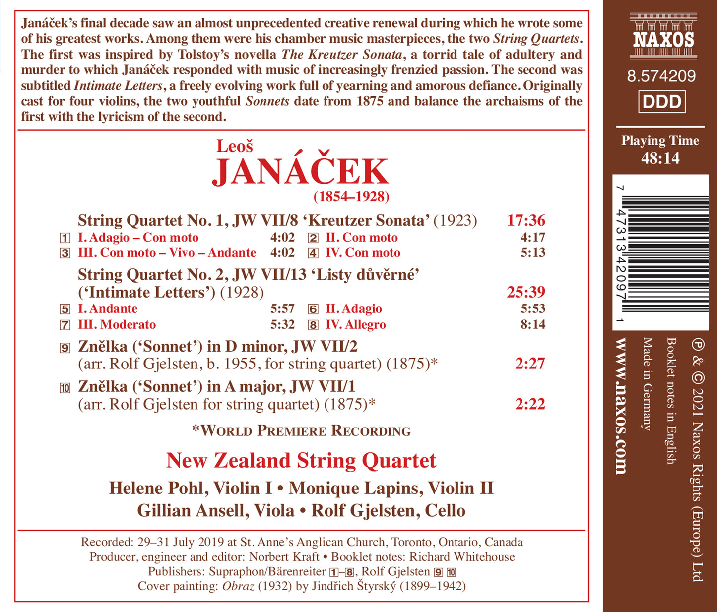 Janácek: String Quartets Nos. 1 & 2 - Sonnets