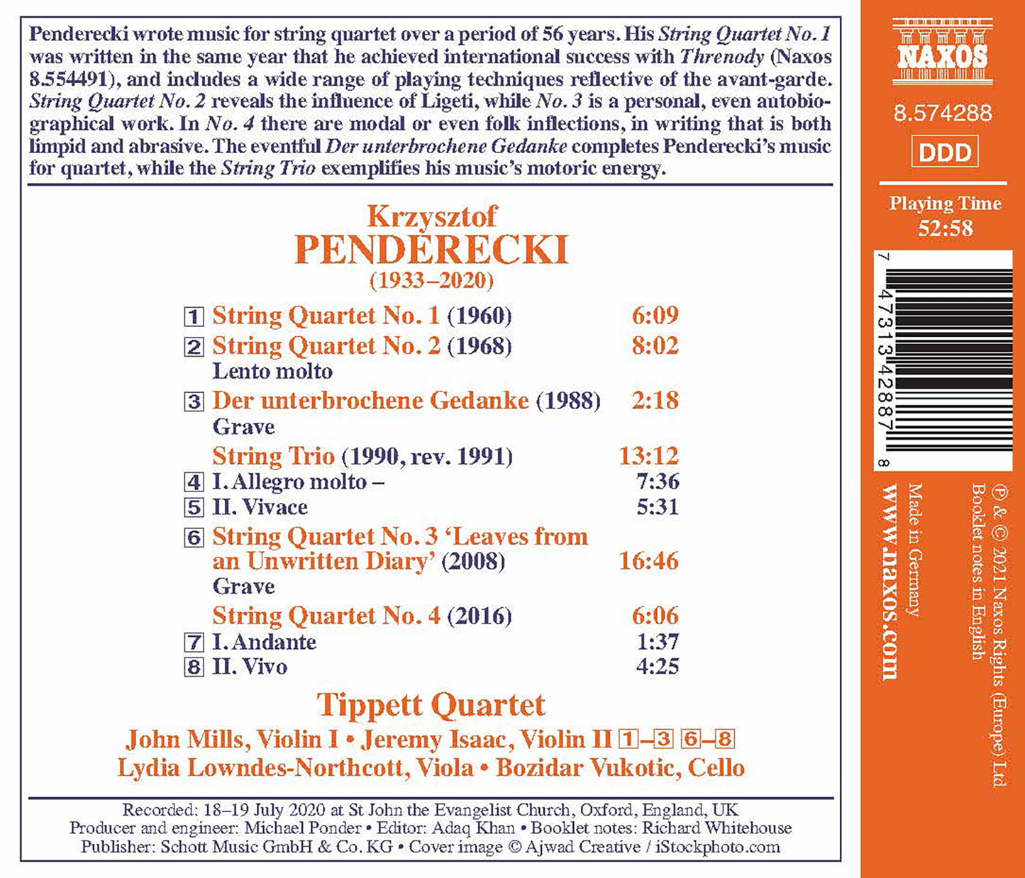 Penderecki: String Quartets Nos. 1-4 - Der Unterbrochene Ged