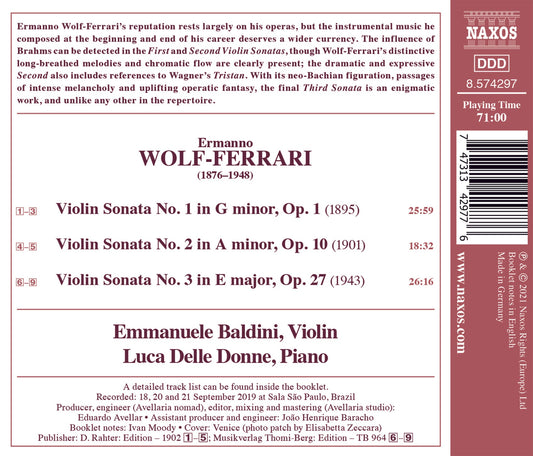 Wolf-Ferrari: Dreams & Drama - Violin Sonatas Nos. 1-3