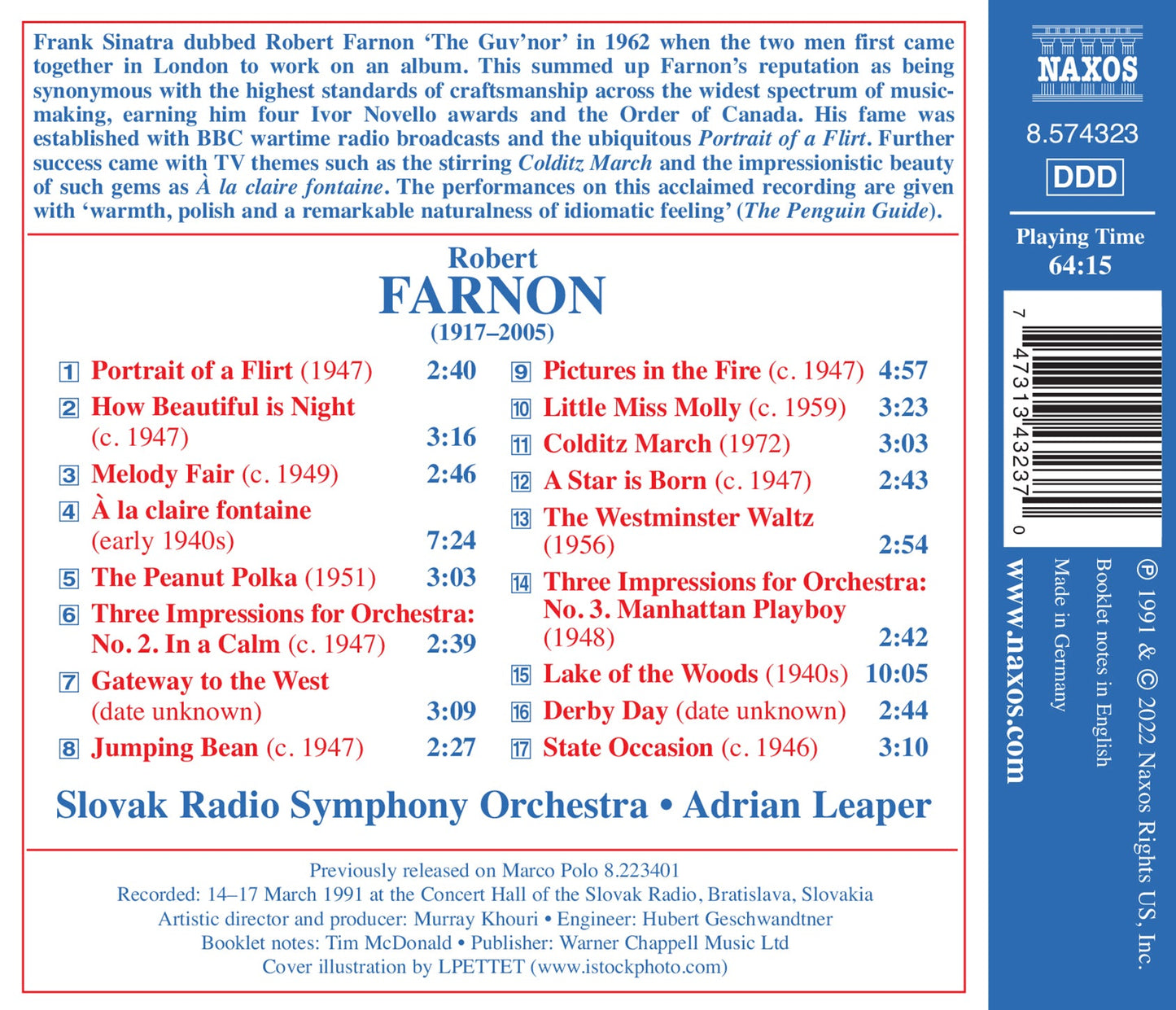 Farnon: The Westminster Waltz; Colditz March; State Occasion  Slovak Radio Symphony Orchestra, Adrian Leaper