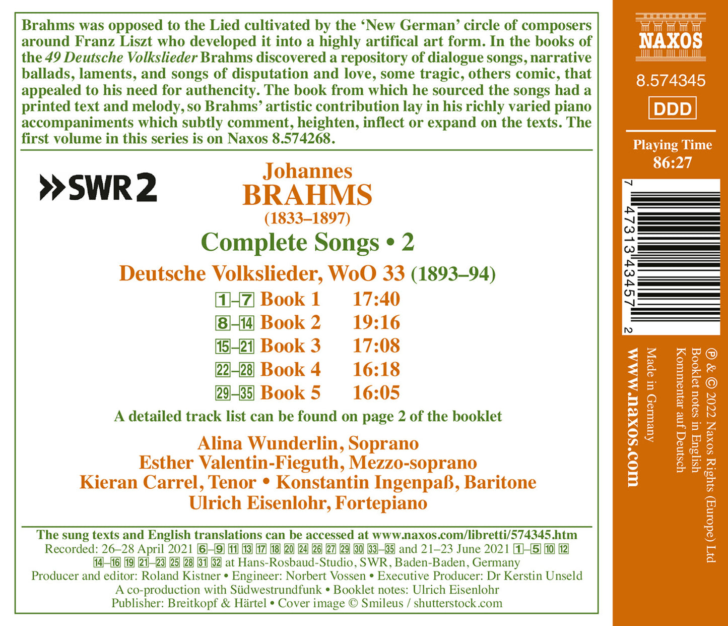 Brahms: Complete Songs, Vol. 2