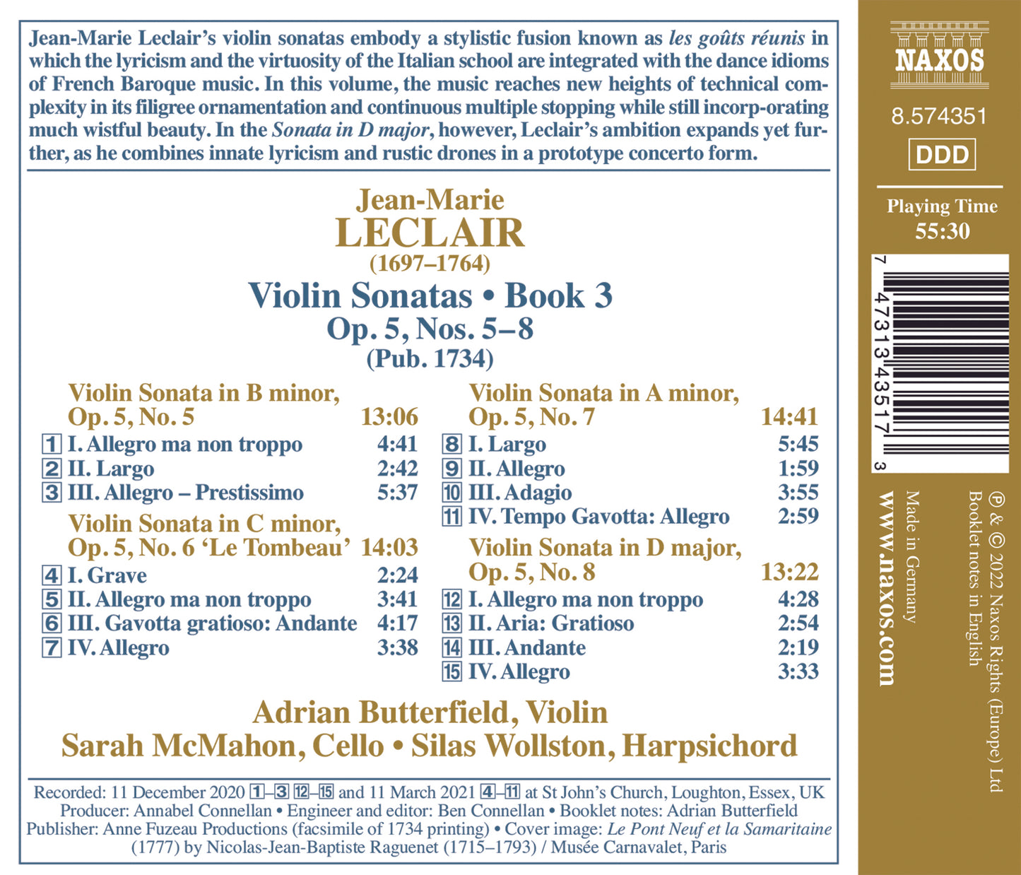 Leclair: Violin Sonatas, Book 3, Op. 5, Nos. 5–8