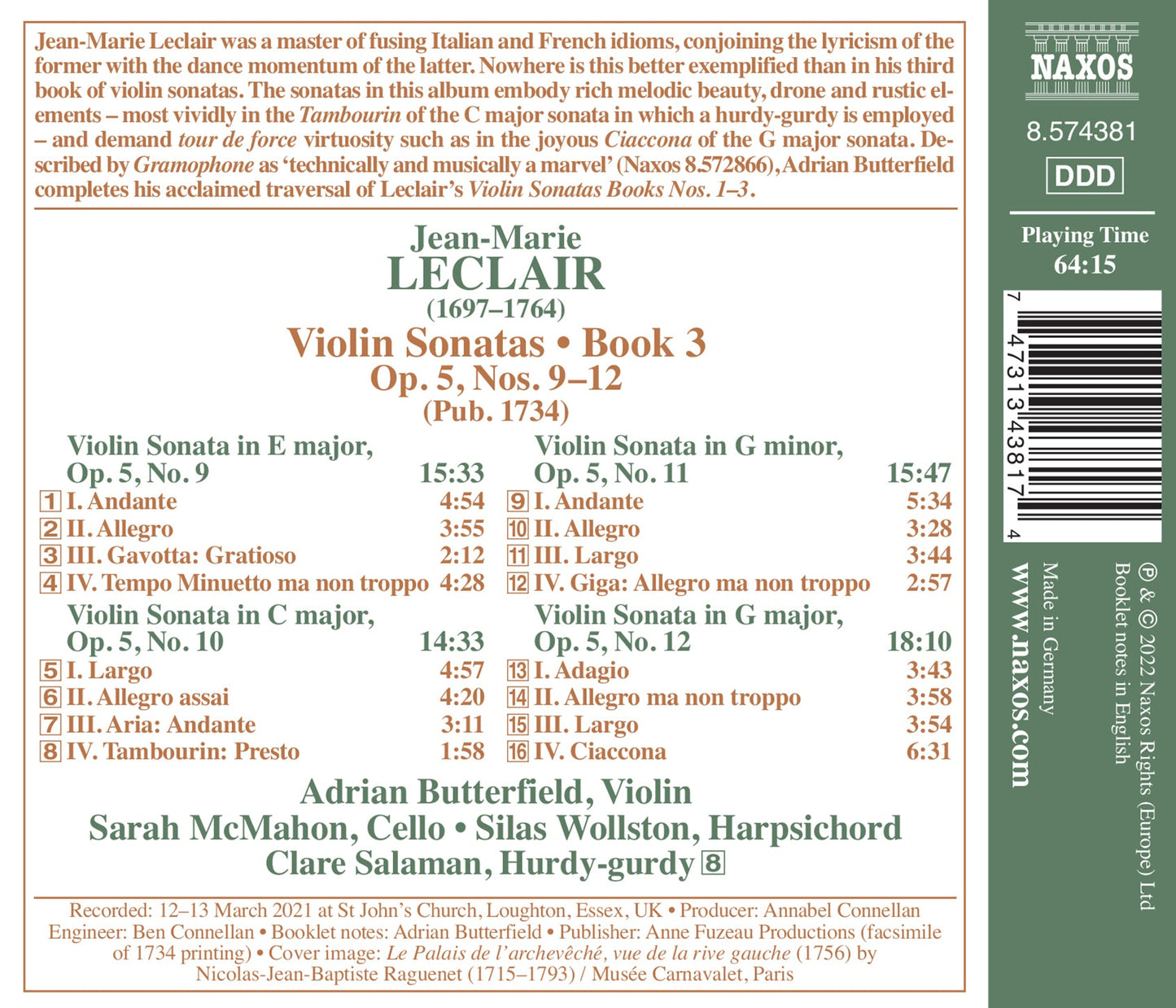 Leclair: Violin Sonatas, Book 3, Op. 5, Nos. 9–12