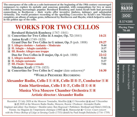 A. Kraft, N. Kraft & Romberg: Works For 2 Cellos  Alexander Rudin, Emin Martirosian, Musica Viva Moscow Chamber Orchestra