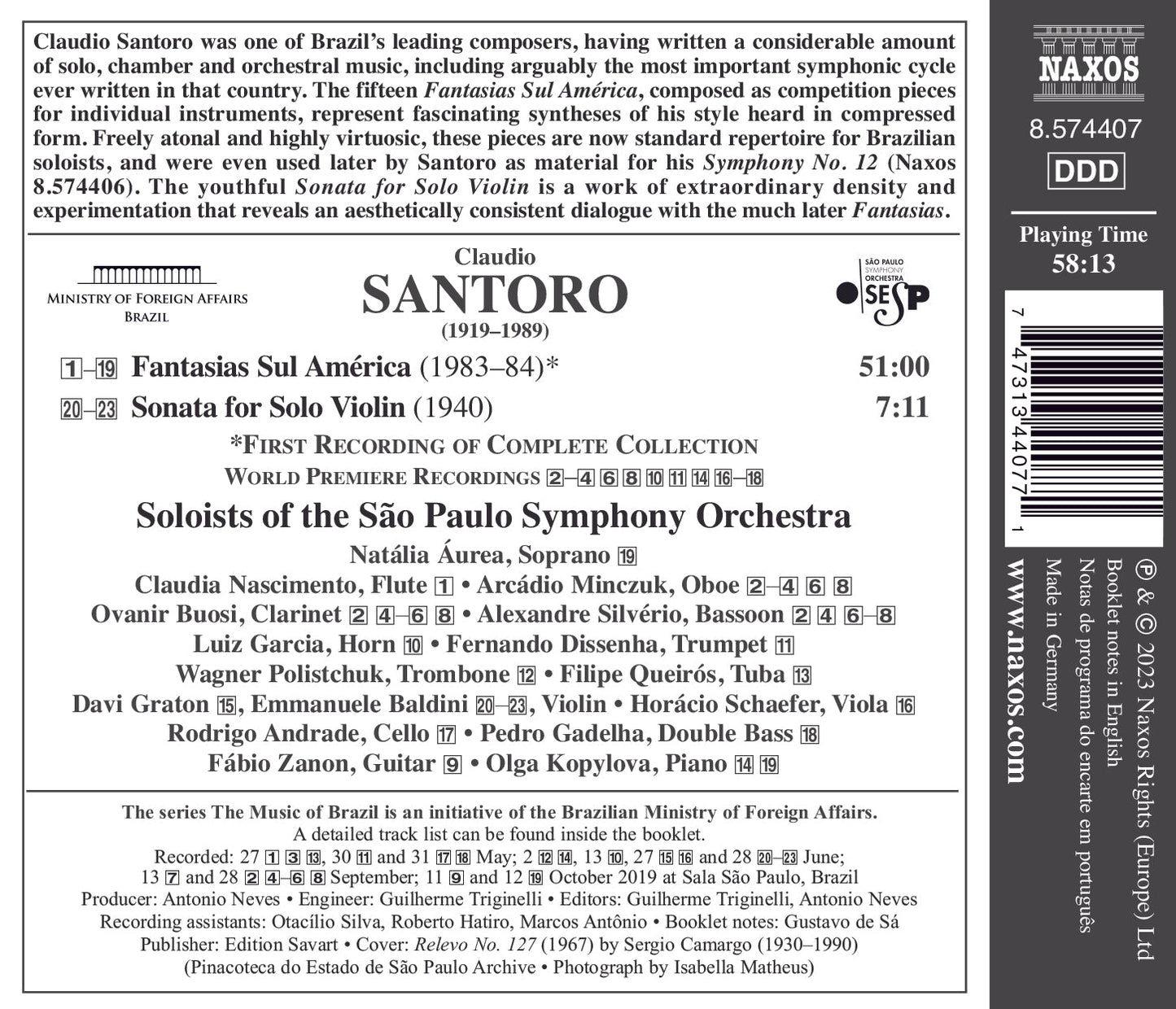 Santoro: Fantasias Sul America; Sonata For Solo Violin