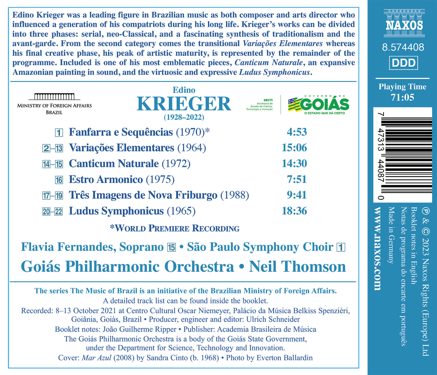 Krieger: Fanfarra E Sequencias; Variacoes Elementares; Ludus  Flavia Fernandes, Sao Paulo Symphony Orchestra Choir, Goias Philharmonic Orchestra, Neil Thomson