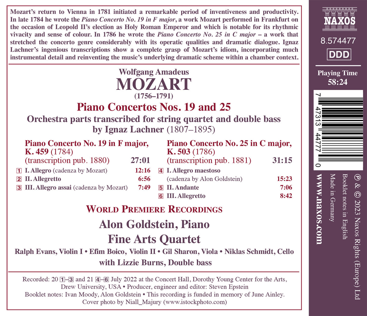 Mozart: Piano Concertos Nos. 19, K. 459 & 25, K.503 (Arr. Fo  Stan Getz