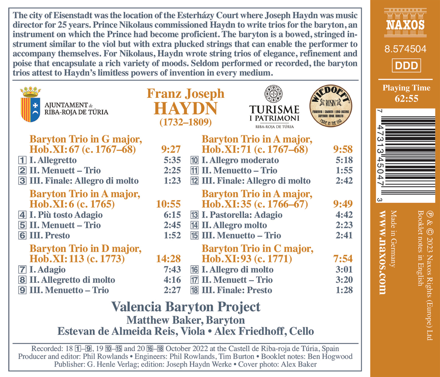 Haydn: Baryton Trios Nos. 6, 35, 67, 71, 93 & 113  Valencia Baryton Project