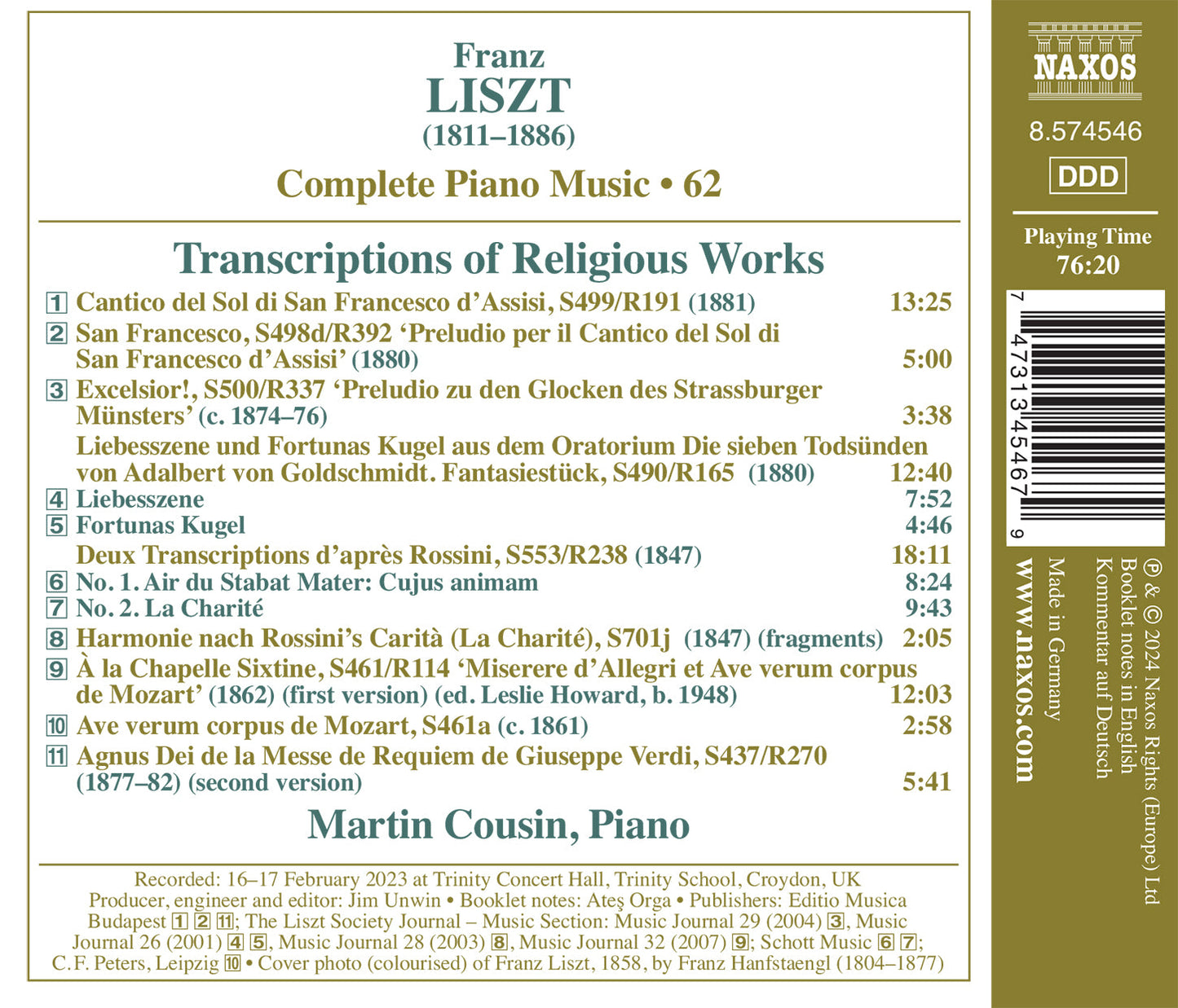 Liszt: Complete Piano Music, Vol. 62 - Transcriptions of Rel